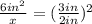 \frac{6 in^2}{x} = (\frac{3 in}{2 in})^2