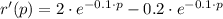 r'(p) = 2\cdot e^{-0.1\cdot p}-0.2\cdot e^{-0.1\cdot p}