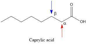 Caprylic acid, CH₃-(CH₂)₄-CH₂-CH₂-COOH, is a fatty acid.

a. Draw the condensed structural formula f