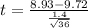 t =  \frac{ 8.93 -9.72}{ \frac{ 1.4 }{ \sqrt{36} } }