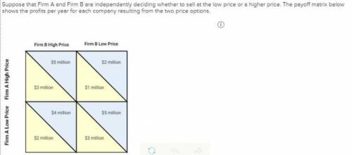 Suppose that Firm A and Firm B are independently deciding whether to sell at the low price or a high