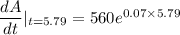\dfrac{dA}{dt}|_{t = 5.79}= 560 e^{0.07 \times 5.79}