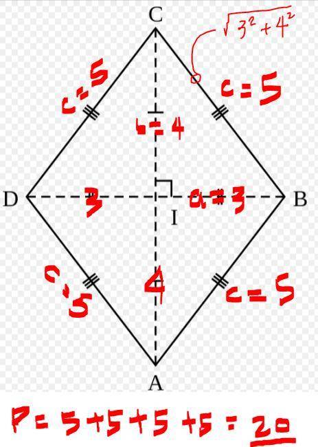 The diagonals of a rhombus bisect each other of measures 8cm and 6cm .Find its perimeter. please hel