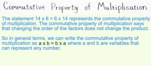 HELP ME ILL GIV ROBUX Identify the property shown by the equation. 14 × 6 = 6 × 14 A. Commutative Pr