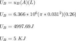 U_B = u_B(A)(L)\\\\U_B = 6.366*10^6(\pi * 0.031^2)(0.26) \\\\U_B = 4997.69 J\\\\U_B = 5 \ KJ\\