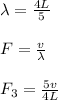 \lambda = \frac{4L}{5}\\\\ F= \frac{v}{\lambda}\\\\F_3 = \frac{5v}{4L}