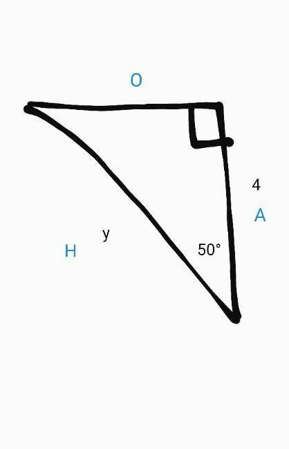 Last one, use trigonometry to help you solve for y given that one side is 4 and there is an angle of
