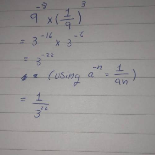 Simplify 9^-8 × 1/9^3