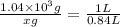 \frac{1.04\times10^{3}g}{xg}=\frac{1L}{0.84L}