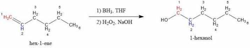 1-hexanol was prepared by reacting an alkene with either hydroboration-oxidation or oxymercuration-r
