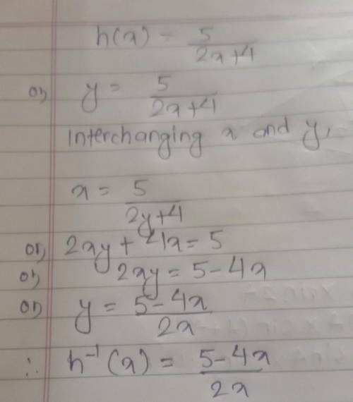 What is the inverse of the function h(x) = 5/2x+4?