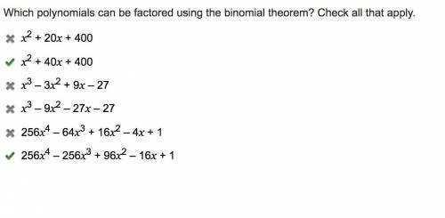 Which polynomials can be factored using the binomial theorem? Check all that apply. x2 + 20x + 400 x