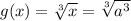 g(x)=\sqrt[3]{x} =\sqrt[3]{a^3}