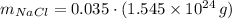 m_{NaCl} = 0.035\cdot (1.545\times 10^{24}\,g)