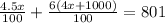 \frac{4.5x}{100} + \frac{6(4x + 1000)}{100} = 801