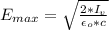 E_{max} =  \sqrt{\frac{2 * I_v}{\epsilon_o *  c } }