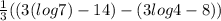 \frac{1}{3}( (3 (log 7) - 14 )-(3 log 4 -8))