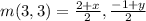 m(3 , 3) =  \frac{2 + x}{2} , \frac{ - 1 + y}{2}