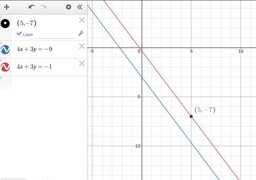 (30 points) the line contains the point (5,-7) and is parallel to 4x+ 3y =-9 The equation of the lin