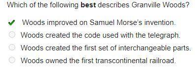 Which of the following best describes Granville Woods?

Woods improved on Samuel Morse's invention.