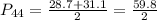 P_{44} = \frac{28.7 + 31.1}{2} = \frac{59.8}{2}