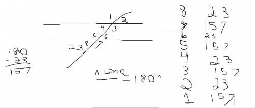 Need to know asap. If m<8=23°, find the measure of each missing angle. Give your reasoning.