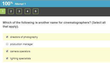 Which of the following is another name for cinematographers? (Select all that apply). lighting speci