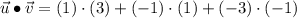 \vec u \bullet \vec v = (1)\cdot (3)+(-1)\cdot (1) +(-3)\cdot (-1)