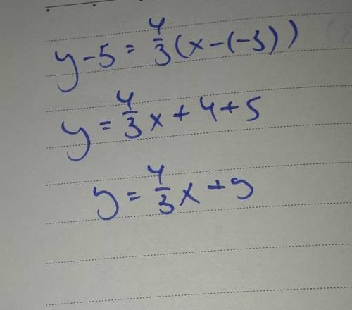 find the equation of a line that is parallel to the equation y-3= 4/3(x+2) that passes through the p