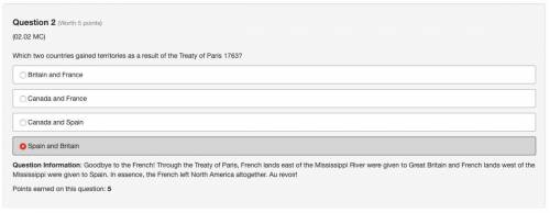 Which two countries gained territories as a result of the treaty of paris 1763?  (5 points) select o