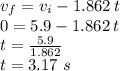 v_f=v_i-1.862\,t\\0=5.9-1.862\,t\\t=\frac{5.9}{1.862} \\t=3.17\,\,s