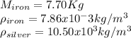 M_{iron} =7.70 Kg\\\rho_{iron}=7.86 x 10^-3 kg/m^3\\\rho_{silver}=10.50 x 10^3 kg/m^3