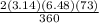 \frac{2(3.14)(6.48)(73)}{360}