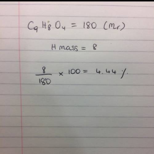 What is the percent by mass of hydrogen in aspirin (c9h8o4)?