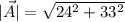 |\vec A|=\sqrt {24^2+ 33^2}
