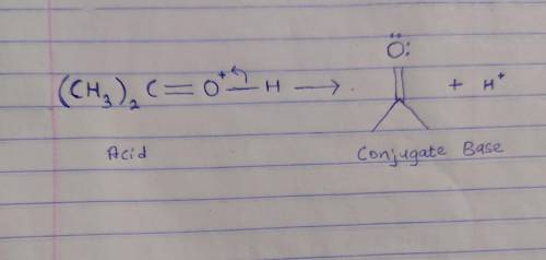 Draw the conjugate base for the acid (CH3)2C=OH+ Remember to include charges and non-bonding electro