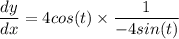 \dfrac{dy}{dx}=4cos (t)\times \dfrac{1}{-4sin (t)}