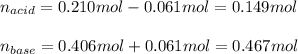 n_{acid}=0.210mol-0.061mol=0.149mol\\\\n_{base}=0.406mol+0.061mol=0.467mol