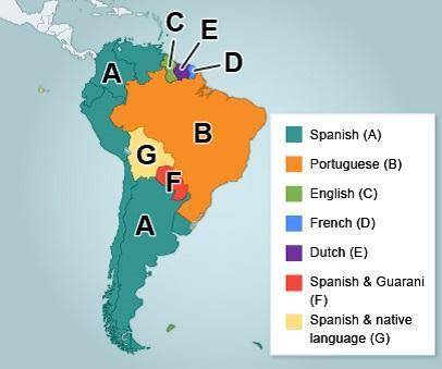 Which languages are spoken throughout the largest

areas? Select two options.
Dutch (E)
English (C)