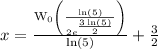 x=\frac{\text{W}_0\left(\frac{\ln \left(5\right)}{2e^{\frac{3\ln \left(5\right)}{2}}}\right)}{\ln \left(5\right)}+\frac{3}{2}