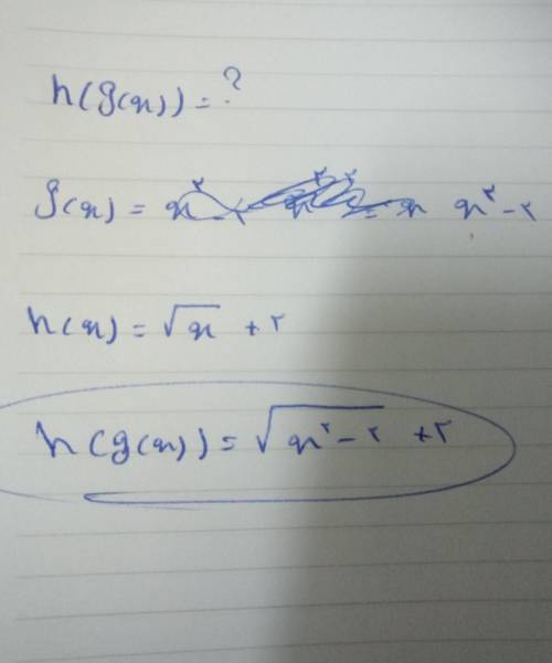 I NEED ANSWER FAST! h(g(x)) g(x)= x^2-2 h(x)= √x+2