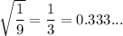 \sqrt{\dfrac{1}{9}}=\dfrac{1}{3}=0.333...