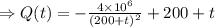\Rightarrow Q(t)=-\frac {4\times 10^6}{(200+t)^2}+200+t