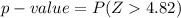 p- value  =  P(Z   4.82)