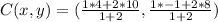 C(x,y) = (\frac{1 * 4 + 2 * 10}{1 + 2},\frac{1 * -1 + 2 * 8}{1 + 2})