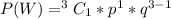 P(W)  =  ^3 C_1  *  p^1  *  q^{3 - 1 }