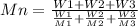 Mn = \frac{W1 + W2 +W3}{\frac{W1}{M1} +\frac{W2}{M2}+ \frac{W3}{M3}  }