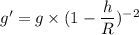 g'=g\times(1-\dfrac{h}{R})^{-2}