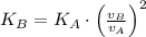 K_{B} = K_{A}\cdot \left(\frac{v_{B}}{v_{A}} \right)^{2}