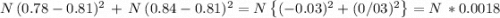 N\,(0.78-0.81)^2\,+\,N\,(0.84-0.81)^2= N \left \{ (-0.03)^2+(0/03)^2\right \}=N\,*0.0018